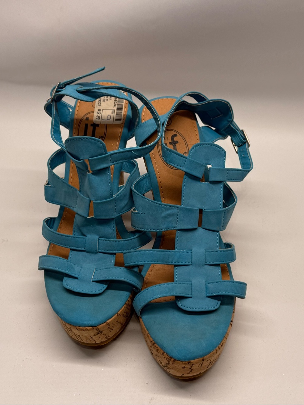 Turquoise Strappy Cork Wedge Sandals - Women